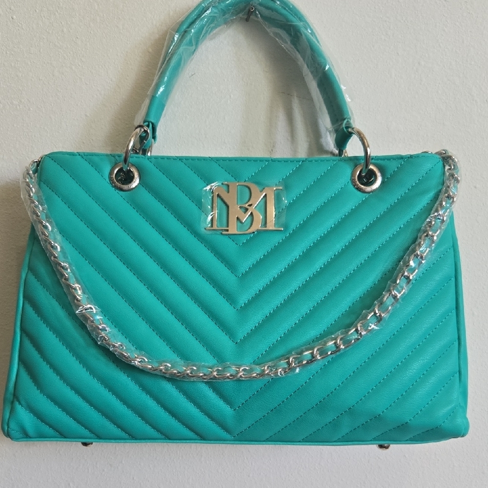Teal Quilted Handbag with Silver Chain